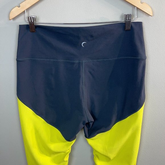 ZYIA Leggings 14 16 Neon Yellow Parallel Luxe High Rise 7/8 Ruched Ribbed Active - Picture 7 of 13